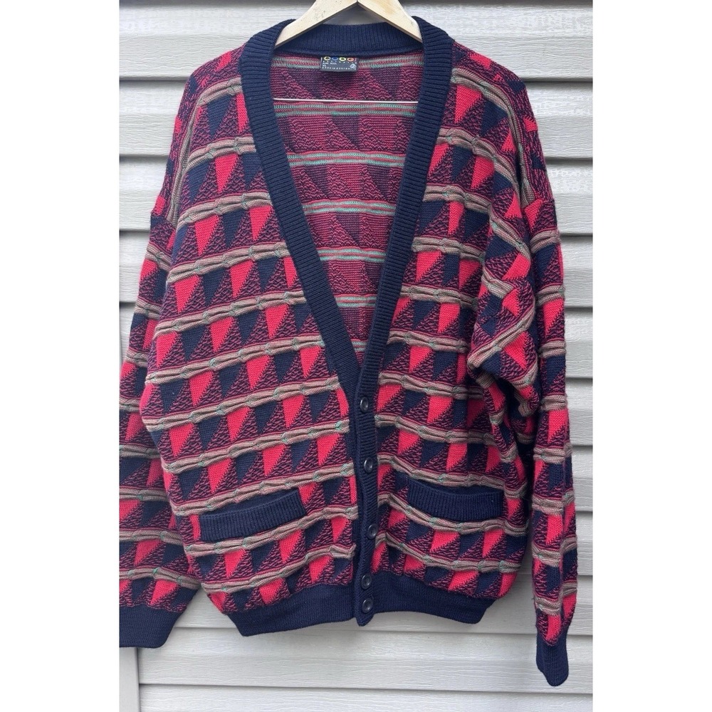 80's COOGI 3D Knit Cardigan Size XL Australia WOOL Biggie